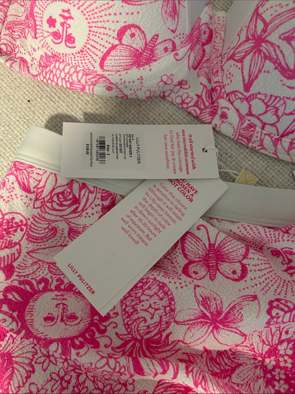 Lilly Pulitzer Pink and White Floral Bandeau Bikini Set - Picture 4 of 5